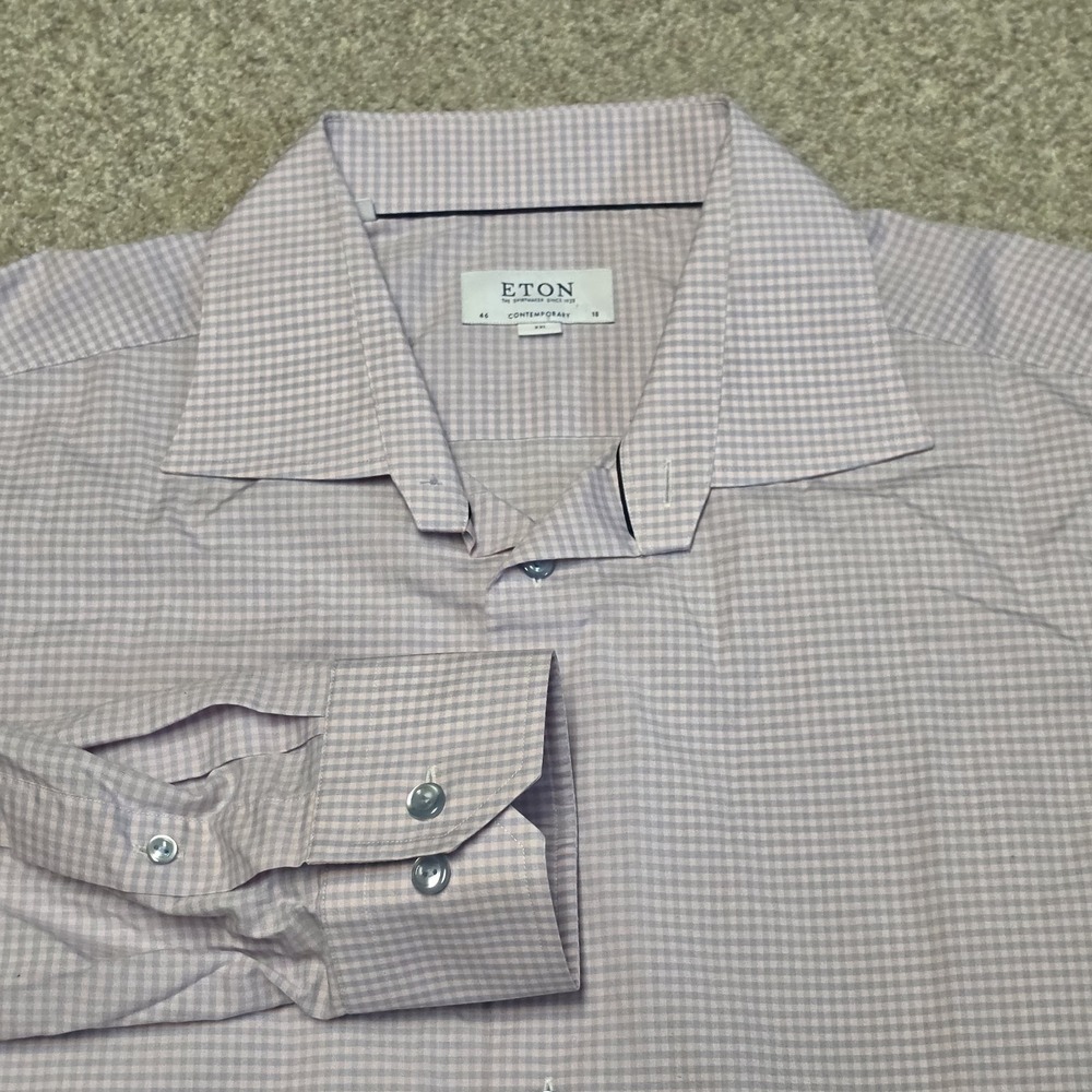 Eton Contemporary XXL 46 18 Pink Blue Check‎ Dress Shirt Mens Cotton Button Cuff